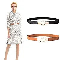 REDHORNS Fabric Women's Elastic Belt Adjustable Ladies Dress Waist Belt Free Size Skirt Belts Elegant Design Casual Thin Waistband Belt Women (LD37BK_Black)-thumb1