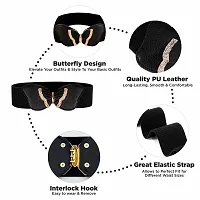 REDHORNS Elastic Fabric Waist Belt for Women Dresses Butterfly Design Stretchy Ladies Belt for Saree Girls Jeans - Free Size (LD83A_Black)-thumb1
