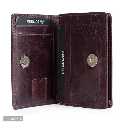 REDHORNS Genuine Leather Bi-fold Card Holder Money Wallet 16-Slot Slim Credit Debit Coin Purse for Men & Women (RD003L_Cherry)-thumb2