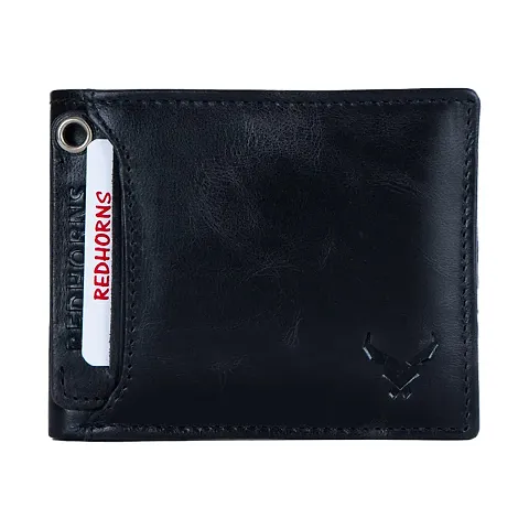 REDHORNS Stylish Genuine Leather Wallet for Men Lightweight Bi-Fold Slim Wallet with Card Holder Slots Purse for Men (340A_Black)