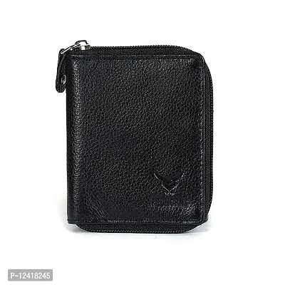 REDHORNS Genuine Leather Zipper Card Holder Money Wallet 16-Slot Slim Credit Debit Coin Purse for Men & Women (RD001A_Black)