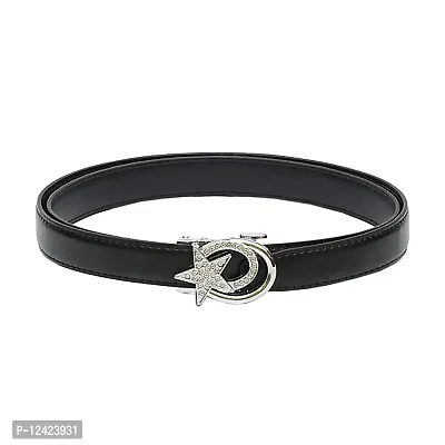REDHORNS PU Leather Waist Belt for Women Dresses Star Design Adjustable Slim Belt for Ladies Saree - Free Size (LD129A-SLV, Black)