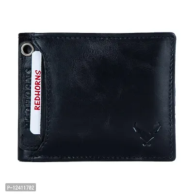 REDHORNS Genuine Leather Wallet for Men Slim Bi-Fold Gents Wallets with ATM Card ID Slots Purse for Men (340A-Black)