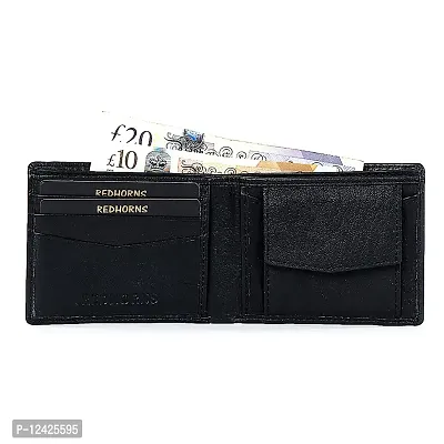 REDHORNS Genuine Leather Wallet for Men Slim Bi-Fold Gents Wallets with ATM Card ID Slots Purse for Men (133R1-Black)-thumb3