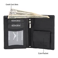 REDHORNS Stylish Genuine Leather Wallet for Men Lightweight Bi-Fold Slim Wallet with Card Holder Slots Purse for Men (V_A07R1_Black)-thumb3