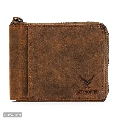 REDHORNS Stylish Genuine Leather Wallet for Men Lightweight Bi-Fold Slim Wallet with Card Holder Slots Purse for Men (WC-727LH_Light Brown)