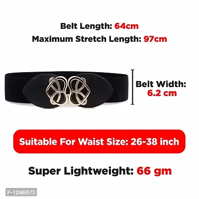 REDHORNS Elastic Fabric Waist Belt for Women Dresses Floral Design Stretchy Ladies Belt for Saree Girls Jeans - Free Size (LD18A_Black)-thumb3