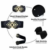 REDHORNS Elastic Fabric Waist Belt for Women Dresses Heart Shaped Design Stretchy Ladies Belt for Saree Girls Jeans - Free Size (LD44A_Black)-thumb1