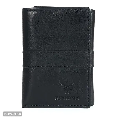 REDHORNS Stylish Genuine Leather Wallet for Men Lightweight Tri-Fold Slim Wallet with Card Holder Slots Purse for Men (TF105R1_Black)