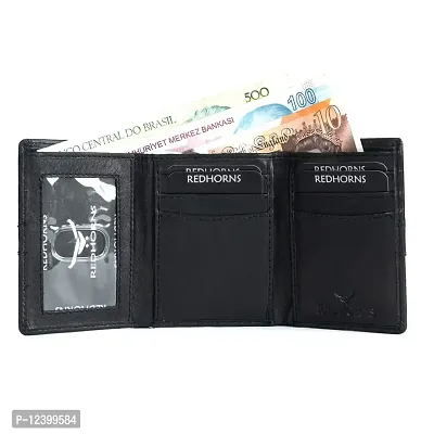 REDHORNS Stylish Genuine Leather Wallet for Men Lightweight Tri-Fold Slim Wallet with Card Holder Slots Purse for Men (TF105R1-mp_Black)-thumb5