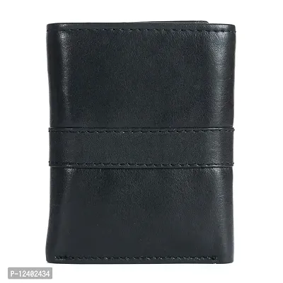 REDHORNS Stylish Genuine Leather Wallet for Men Lightweight Tri-Fold Slim Wallet with Card Holder Slots Purse for Men (WC-TF105R1_Black)-thumb3