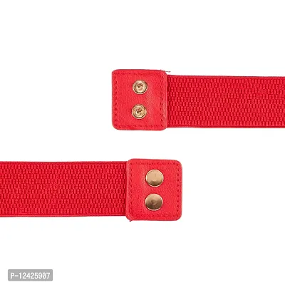 REDHORNS Elastic Fabric Waist Belt for Women Dresses Vintage Linked Chain Design Stretchy Slim Ladies Belt for Saree Girls Jeans - Free Size (GRP-LD8398N_Red)-thumb3