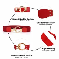 REDHORNS Elastic Fabric Waist Belt for Women Dresses Round Buckle Design Stretchy Wide Ladies Belt for Saree Girls Jeans - Free Size (LD33N_Red)-thumb3