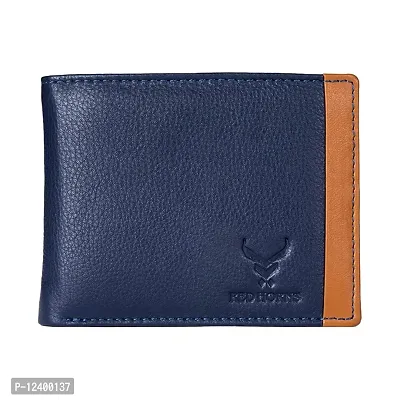 REDHORNS Stylish Genuine Leather Wallet for Men Lightweight Bi-Fold Slim Wallet with Card Holder Slots Purse for Men (V_A04R6_Navy Blue)-thumb0