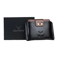 REDHORNS Genuine Leather Regular Mini Wallet Card Holder for Men & Women (Black)-thumb1