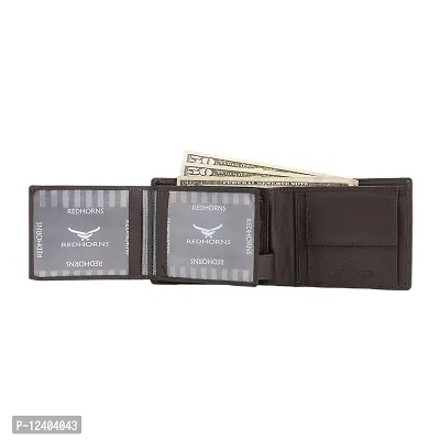 REDHORNS Stylish Genuine Leather Wallet for Men Lightweight Bi-Fold Slim Wallet with Card Holder Slots Purse for Men (A05R3_Dark Brown)-thumb3