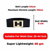 REDHORNS Elastic Fabric Waist Belt for Women Dresses Square Shape Design Stretchy Ladies Belt for Saree Girls Jeans - Free Size (LD76A_Black)-thumb2