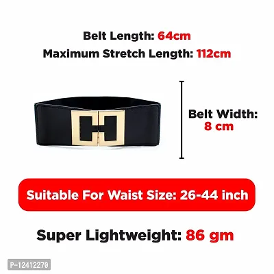 REDHORNS Elastic Fabric Waist Belt for Women Dresses Square Shape Design Stretchy Ladies Belt for Saree Girls Jeans - Free Size (LD76A_Black)-thumb3