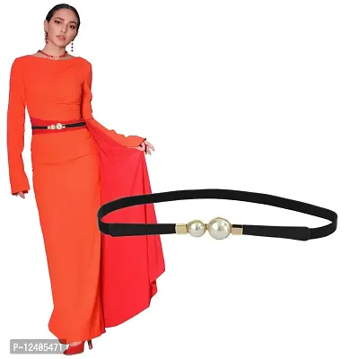 REDHORNS Women Belt Casual Thin Belt For Dress Skirt Waist Elegant Design Ladies Designer Waistband (LD001B_Black)-thumb0