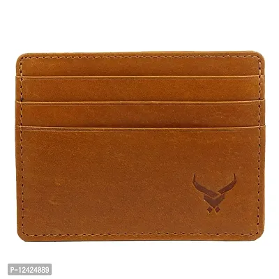 REDHORNS Genuine Leather Card Holder Money Wallet 3-Slot Slim Credit Debit Coin Purse for Men & Women (RD379F_Tan)-thumb0