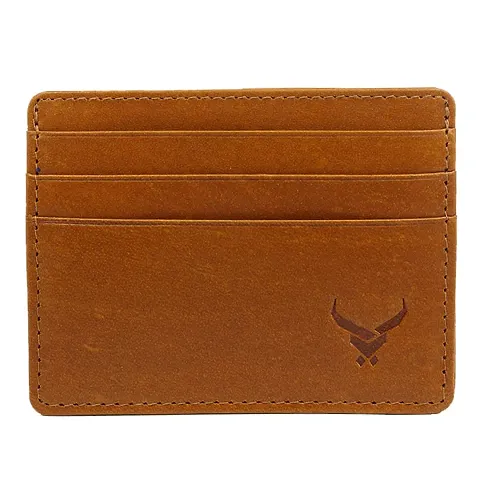 REDHORNS Genuine Leather Card Holder Money Wallet 3-Slot Slim Credit Debit Coin Purse for Men & Women (RD379F_Tan)