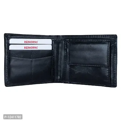 REDHORNS Genuine Leather Wallet for Men Slim Bi-Fold Gents Wallets with ATM Card ID Slots Purse for Men (340A-Black)-thumb2