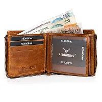 REDHORNS Stylish Genuine Leather Wallet for Men Lightweight Bi-Fold Slim Wallet with Card Holder Slots Purse for Men (1102R6_Tan)-thumb1