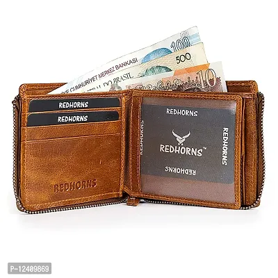 REDHORNS Stylish Genuine Leather Wallet for Men Lightweight Bi-Fold Slim Wallet with Card Holder Slots Purse for Men (1102R6_Tan)-thumb2