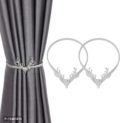 REDHORNS Curtain Tieback Adjustable Decorative Metal Curtain Tiers Rope Belt Curtain Holders Tieback for Window Drapries Curtain Straps Curtain Clip Buckle (Silver) - Pack of 2-thumb0