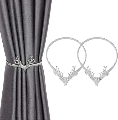 REDHORNS Curtain Tieback Adjustable Decorative Metal Curtain Tiers Rope Belt Curtain Holders Tieback for Window Drapries Curtain Straps Curtain Clip Buckle (Silver) - Pack of 2