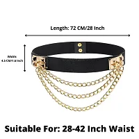 REDHORNS Elastic Fabric Waist Belt for Women Dresses Chain Design Stretchy Ladies Belt for Saree Girls Jeans - Free Size (LD62A_Black)-thumb1
