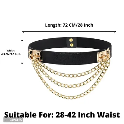 REDHORNS Elastic Fabric Waist Belt for Women Dresses Chain Design Stretchy Ladies Belt for Saree Girls Jeans - Free Size (LD62A_Black)-thumb2