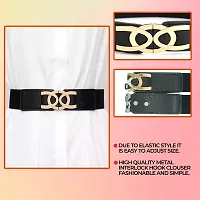 REDHORNS Elastic Fabric Waist Belt for Women Dresses Oval Shaped Design Stretchy Slim Ladies Belt for Saree Girls Jeans - Free Size (LD42A_Black)-thumb4