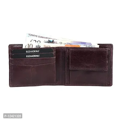 REDHORNS Genuine Leather Wallet for Men Slim Bi-Fold Gents Wallets with ATM Card ID Slots Purse for Men (340L-Cherry)-thumb2