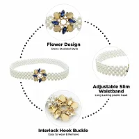 REDHORNS Women's Elastic Pearl Studded Belt Adjustable Ladies Dress Waist Belt Free Size Skirt Belts Floral Design Casual Thin Waistband Belt Women (LD34J_White)-thumb1