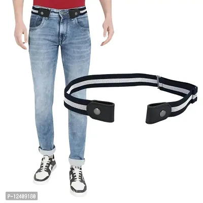REDHORNSnbsp;Buckle Free Elastic Belt for Men No Buckle Stretch Belt Men's Invisible Elastic Belt for Jeans Pants Shorts Stretchable Mens Belt Free Size (GB02IJ_Striped)-thumb0