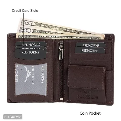 REDHORNS Stylish Genuine Leather Wallet for Men Lightweight Bi-Fold Slim Wallet with Card Holder Slots Purse for Men (A07R4_Redwood Brown)-thumb4