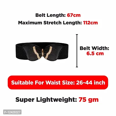 REDHORNS Elastic Fabric Waist Belt for Women Dresses Butterfly Design Stretchy Ladies Belt for Saree Girls Jeans - Free Size (LD83A_Black)-thumb3