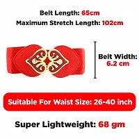 REDHORNS Elastic Fabric Waist Belt for Women Dresses Heart Shaped Design Stretchy Ladies Belt for Saree Girls Jeans - Free Size (LD44N_Red)-thumb2