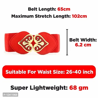 REDHORNS Elastic Fabric Waist Belt for Women Dresses Heart Shaped Design Stretchy Ladies Belt for Saree Girls Jeans - Free Size (LD44N_Red)-thumb3