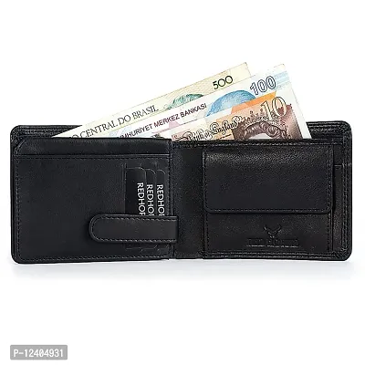 REDHORNS Stylish Genuine Leather Wallet for Men Lightweight Bi-Fold Slim Wallet with Card Holder Slots Purse for Men (WC-629R1_Black)-thumb3