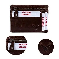 REDHORNS Genuine Leather Card Holder Money Wallet 9-Slot Slim Credit Debit Coin Purse with Key Ring for Men & Women (RD378B_Brown)-thumb1