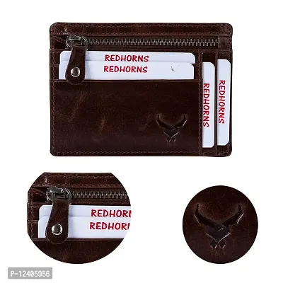 REDHORNS Genuine Leather Card Holder Money Wallet 9-Slot Slim Credit Debit Coin Purse with Key Ring for Men & Women (RD378B_Brown)-thumb2