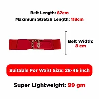 REDHORNS Fabric Women's Elastic Belt Adjustable Ladies Dress Waist Belt Free Size Skirt Belts Square Design Casual Thin Waistband Belt For Women (LD27RD_Red)-thumb2