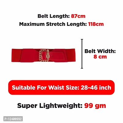 REDHORNS Fabric Women's Elastic Belt Adjustable Ladies Dress Waist Belt Free Size Skirt Belts Square Design Casual Thin Waistband Belt For Women (LD27RD_Red)-thumb3