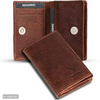 REDHORNS Genuine Leather Bi-fold Card Holder Money Wallet 16-Slot Slim Credit Debit Coin Purse for Men & Women (RD003O_Cognac)