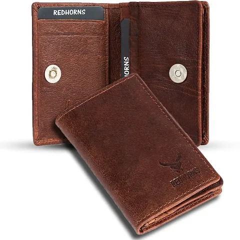 REDHORNS Genuine Leather Magnetic Card Holder Cognac Slim Stylish Credit Debit ATM Holder Wallet Lightweight for Men Women with Gift Premium Pocket Sized