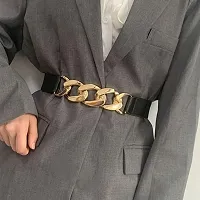 REDHORNS Fabric Women's Linked Chain Design Elastic Belt Adjustable Ladies Dress Waist Belt Free Size Skirt Belts Casual Thin Waistband Belt Women (LD8390_Black)-thumb3