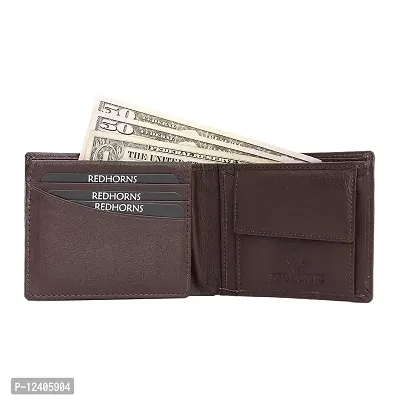 REDHORNS Stylish Genuine Leather Wallet for Men Lightweight Bi-Fold Slim Wallet with Card Holder Slots Purse for Men (V_A03R4_Redwood Brown)-thumb3