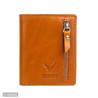 REDHORNS Genuine Leather Wallet for Men Slim Bi-Fold Gents Wallets with ATM Card ID Slots Purse for Men (350F-Tan)